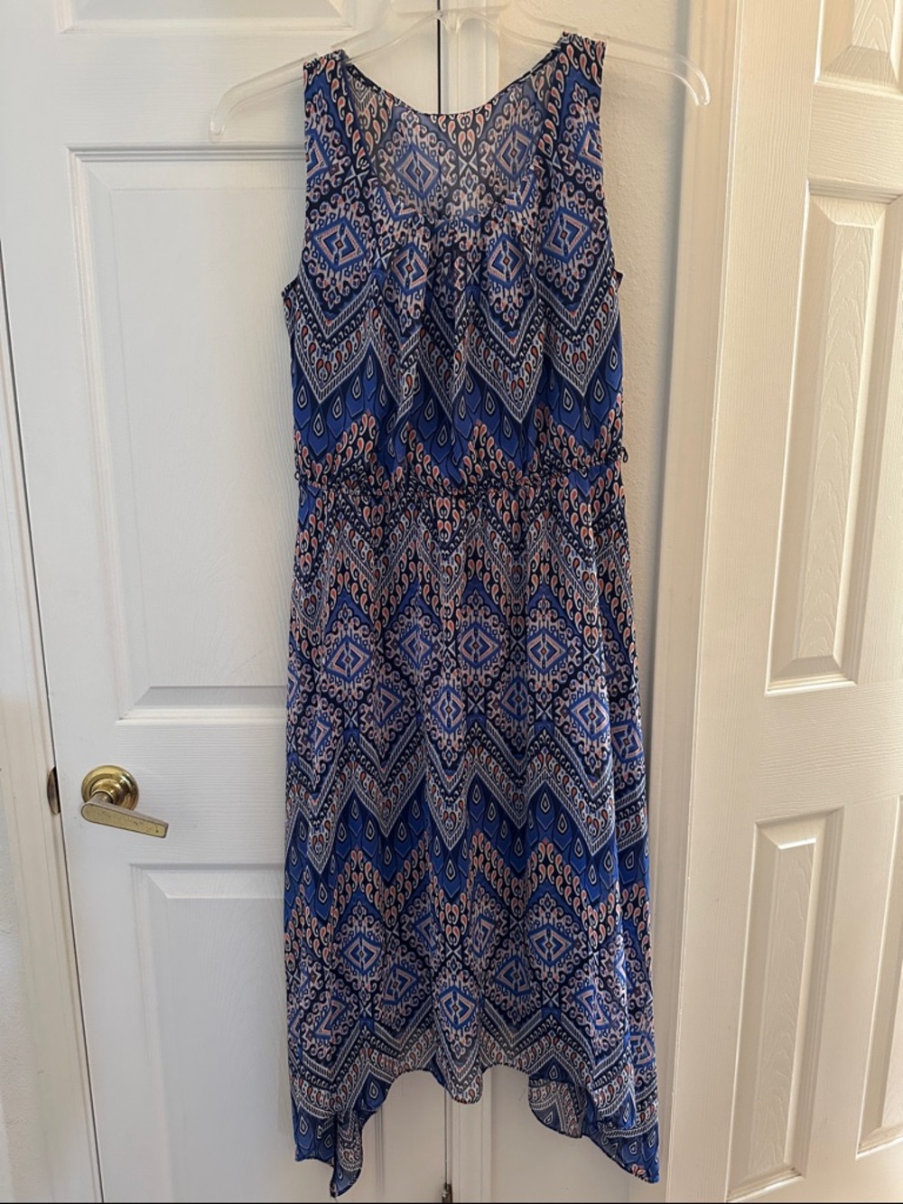 AB Studio Blue Patterned Sleeveless Midi Dress Size Medium